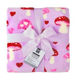 NEW MEMBERS MARK Plush Mushroom Throw Blanket Generous Size 60”- 70” Pink Purple